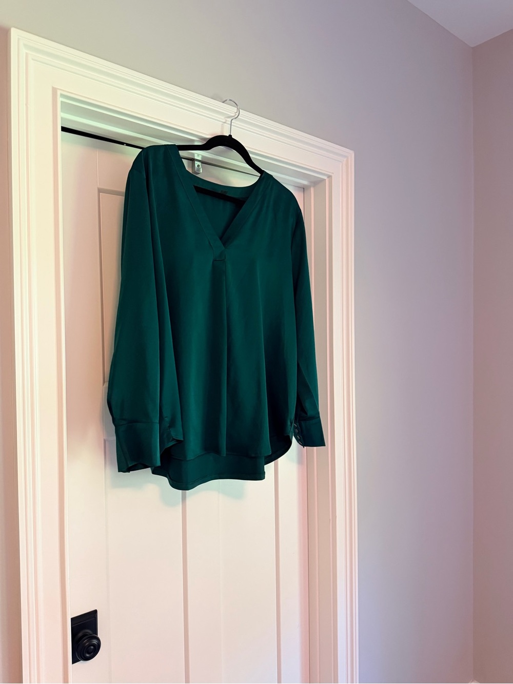 Ann Taylor Deep Teal V-Neck Long-Sleeve Blouse